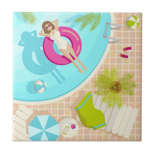Carreau Fille de piscine en bikini plage d'été (Devant)