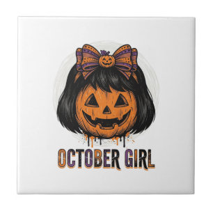 Carreau Fille d'octobre Citrouille Arc Halloween Vector De