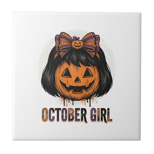 Carreau Fille d'octobre Citrouille Arc Halloween Vector De (Devant)