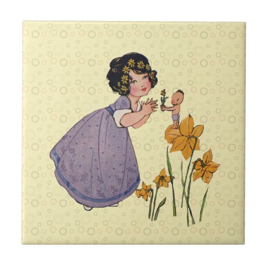 Carreau Fille Elf Fairy Daffodil Antique Pâques (Devant)