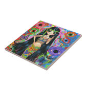 Carreau Fille hippie de sirène avec des fleurs et des (Côté)