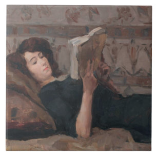 Carreau Fille Lire un livre (Reculer sur un Divan)