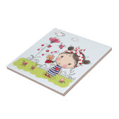 Carreau Fille mignonne de bande dessinée avec la (Côté)