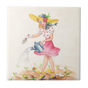 Carreau Fille nostalgique avec arrosage