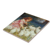 Carreau Fille nourrissant des lapins (Côté)