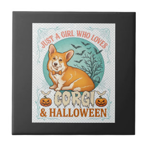 Carreau Fille qui aime les citrouilles d'Halloween Corgi C