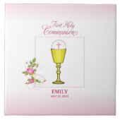 Carreau Fille Rose Première Communion Sainte, Chalice, Hôt (Devant)
