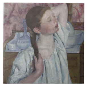 Carreau Fille s'chargeant des ses cheveux, 1886 (huile sur
