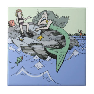Carreau Fille sirène Été Plage Amitié Fantaisiste