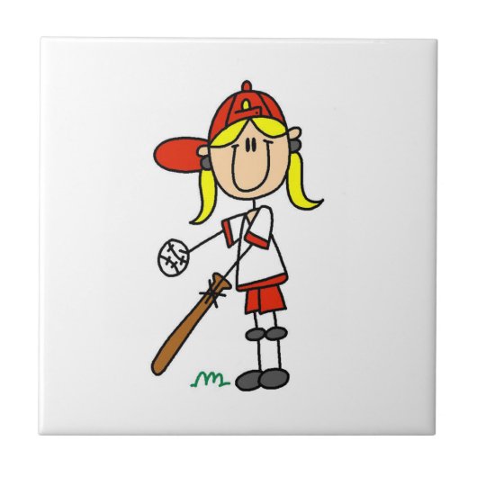 Carreau Fille stick figure baseball debout à la batte (Devant)
