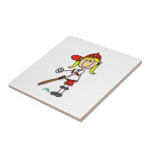 Carreau Fille stick figure baseball debout à la batte (Côté)