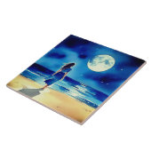 Carreau Fille sur la plage sous une Pleine lune (Côté)