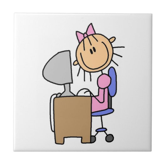 Carreau Fille sur ordinateur (Devant)