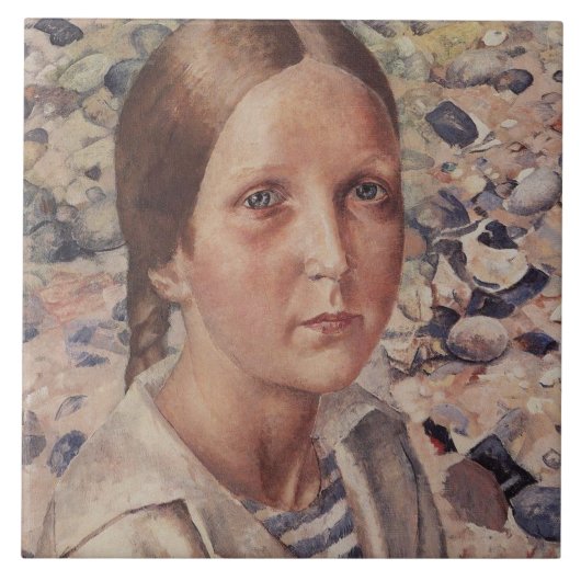 Carreau Fille sur une plage de galets (Devant)