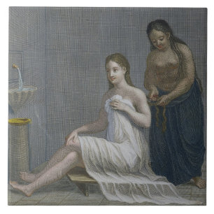Carreau Fille turque, faisant tresser ses cheveux dans les