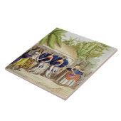 Carreau Filles de danse polynésiennes, gravées par A. (Côté)