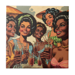 Carreau Filles de fête rétro cocktail