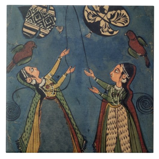 Carreau Filles pilotant des cerfs-volants, peinture (Devant)