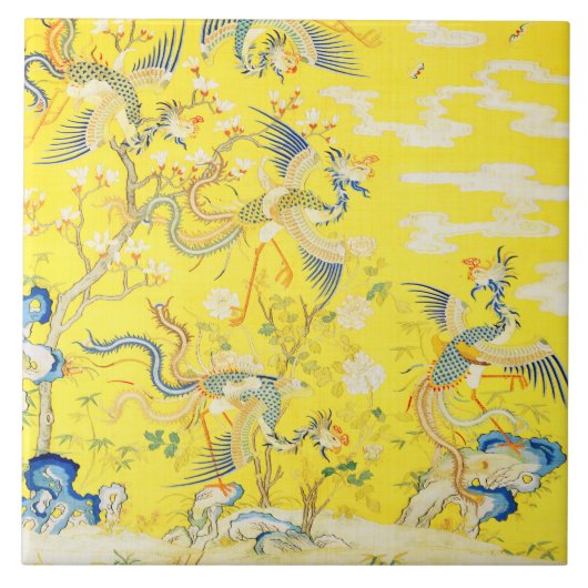 Carreau Five Phoenixes in Garden Chinese Yellow Floral (Devant)