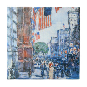 Carreau Flags Fifth Avenue par Childe Hassam, Art Vintage