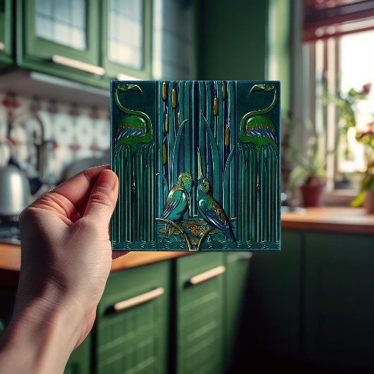 Carreau Flamant rose Art Déco Décor Art Nouveau