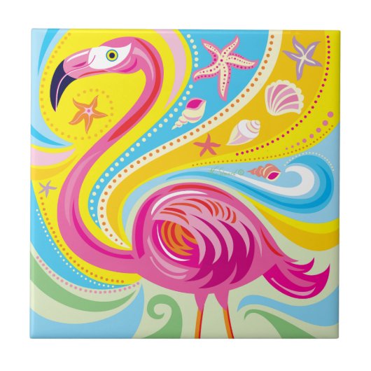 Carreau Flamant Rose avec Étoile de Mer (Devant)