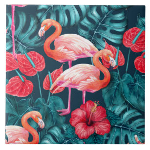 Carreau Flamant rose et aquarelle du jardin tropical