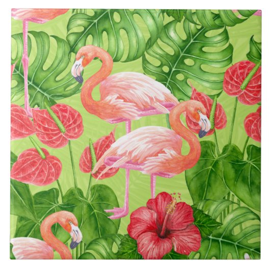 Carreau Flamant rose et plantes tropicaux (Devant)