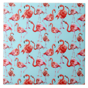 Carreau Flamant rose rose Aloha Motif d'oiseaux sur Turquo