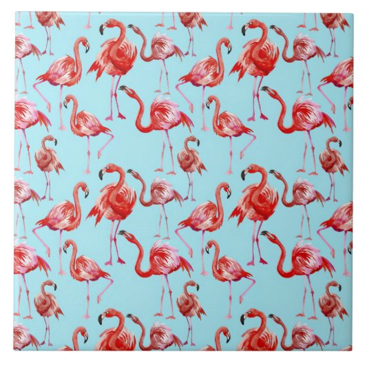 Carreau Flamant rose rose Aloha Motif d'oiseaux sur Turquo (Devant)