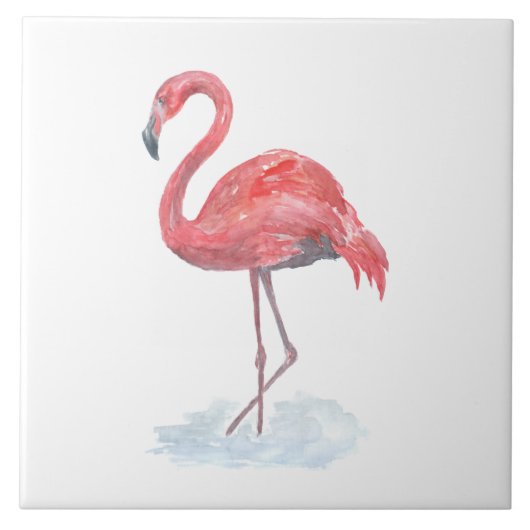 Carreau Flamant rose rose, aquarelle. (Devant)