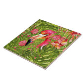 Carreau Flamant rose rose dans la paume et la jungle de (Côté)