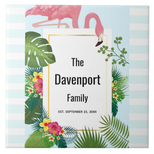 Carreau Flamant rose rose élégant et Feuilles tropicaux (Devant)