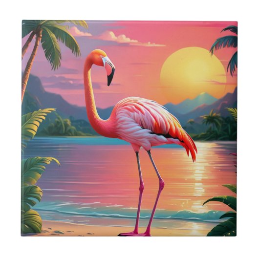 Carreau Flamant rose Sunset Tropical Beach (Devant)