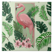 Carreau Flamant Rose Tropical Feuilles de Palmier Vert Lys (Devant)
