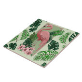Carreau Flamant Rose Tropical Feuilles de Palmier Vert Lys (Côté)