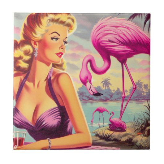 Carreau Flamant rose tropical - Montage (Devant)