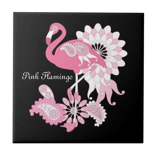 Carreau Flamant Rose Tropical Oiseau Fantaisiste Noir Mode (Devant)