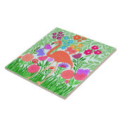 Carreau Flamant rose tropical Papillon floral Jardin Art (Côté)
