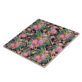 Carreau flamants et strokies tropicaux à fleurs et or (Côté)