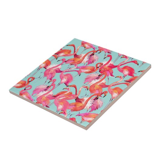 Carreau Flamants roses d'aquarelle recueillis (Côté)