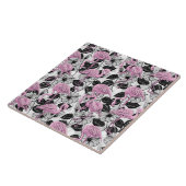 Carreau Flamants roses et fleurs d'hibiscus (Côté)