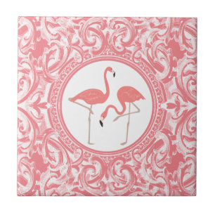 Carreau Flamants roses Roses Avec Fils Floraux Rose Et Bla