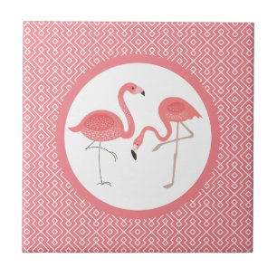 Carreau Flamants roses roses sur Motif géométrique blanc e