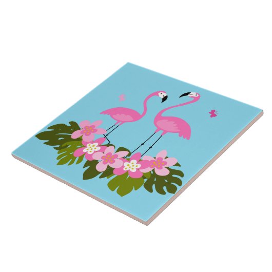 Carreau Flamants roses tropicaux et illustration florale (Côté)