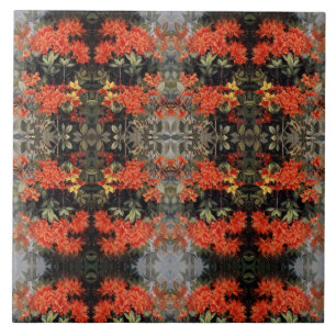 Carreau Flamme vintage Azalea Fleurs Rouges Jardin Floral