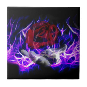 Carreau Flamme violette rose et main de dieux