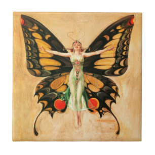 Carreau Flapper Butterfly Flying Woman Illustration