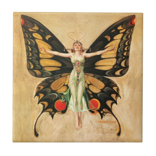 Carreau Flapper Butterfly Flying Woman Illustration (Devant)