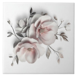 Carreau Fleur 3D Blush Blanc